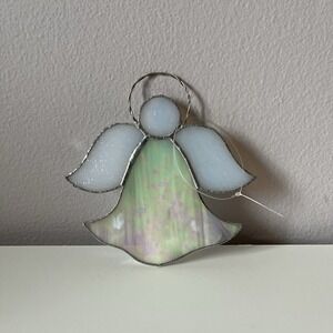 Angel Suncatcher Stained Glass Pearl White Angel Decor 4.5"x4.5" Glass, Lead